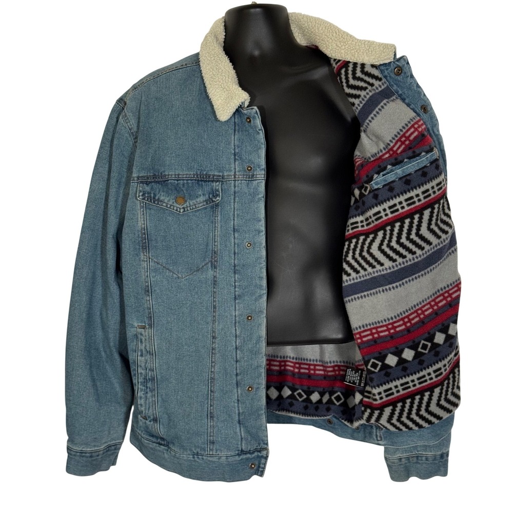 Hooey Men's Western Denim Jacket Blue XXL Sherpa Collar Aztec Fleece Lined